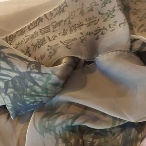 Metropolitan Museum Of Art Green Silk Scarf With Bamboo Print